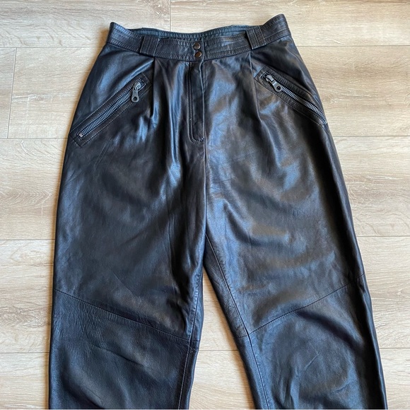 Vintage leather pants 100% Leather Rayon lined high waist motorcycle biker pants - Picture 13 of 13